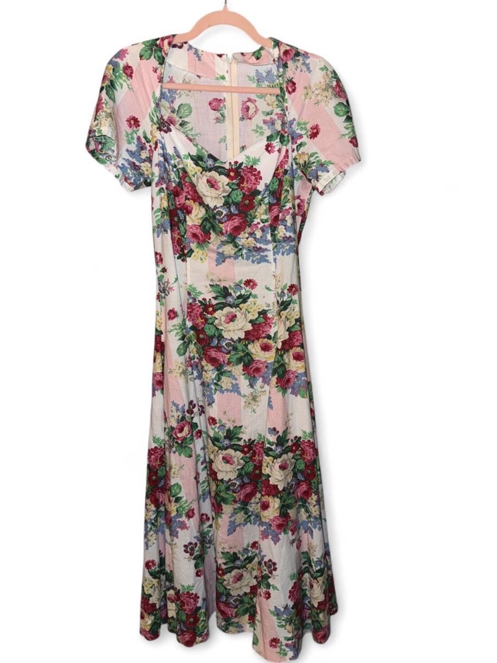 Vintage Floral Maxi Dress with Stripes